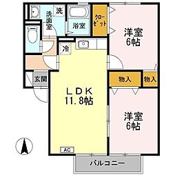 ボナール安岡 2LDKの間取図画像