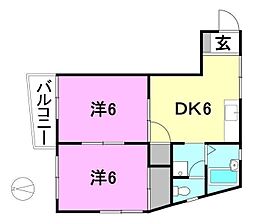 セキヤハイツ 2DKの間取図画像