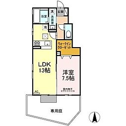 セジュール小坂A 1LDKの間取図画像