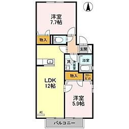 リヴェール馬木 2LDKの間取図画像