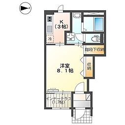 パルティール朝日ヶ丘 1Kの間取図画像
