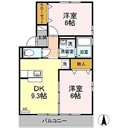 ベイリーフ河部　A棟・B棟 1階2DKの間取り