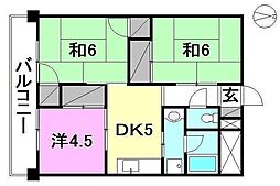 第90杉フラット 3DKの間取図画像