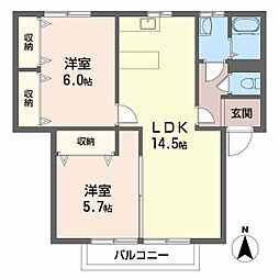 フレグランスピュア1 2LDKの間取図画像