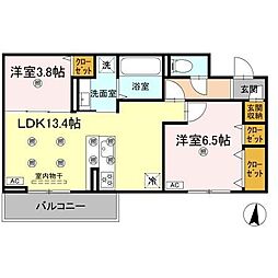 クランツ北井門B 2LDKの間取図画像