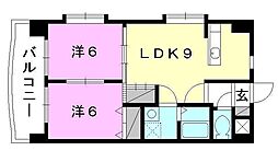 プレザント・来住 2LDKの間取図画像