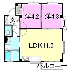 フォブール木屋町 2LDKの間取図画像
