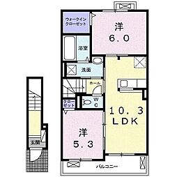 クリスタル・Ｌｏｃｋ 2階2LDKの間取り
