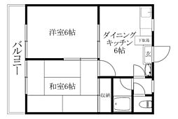 セントポーリア山越 2DKの間取図画像