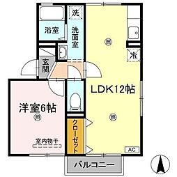フレンドリーハイツ・HINO2 1LDKの間取図画像