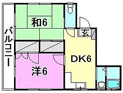 味酒ビル 2DKの間取図画像