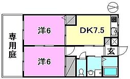 タカオカカサブランカ 2DKの間取図画像