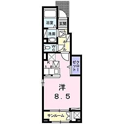 アンジュー北吉井B ワンルームの間取図画像