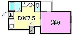 オックスフォードサーカス春日町別館 1DKの間取図画像