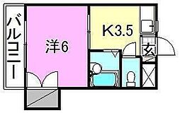 ミウラビル 1Kの間取図画像