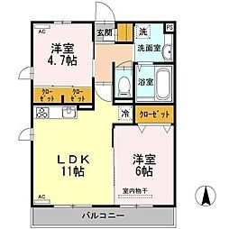 プレミールアズマ 2LDKの間取図画像