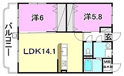 ユーミー栗林 2LDKの間取図画像