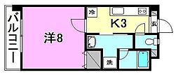 グローリー川内 1Kの間取図画像