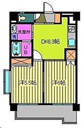 第100杉フラット 2DKの間取図画像