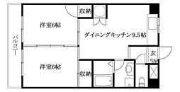 エクシード久万ノ台 2DKの間取図画像