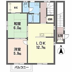 グランコート久万ノ台D 2LDKの間取図画像