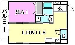 インペリアル志津川 1LDKの間取図画像