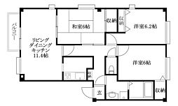 フォブール牧野A棟 3LDKの間取図画像