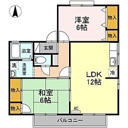 カーサフォンテーヌB 2LDKの間取図画像