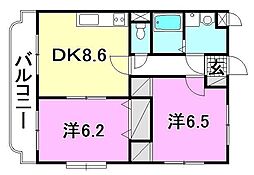サザン・クロス 2DKの間取図画像