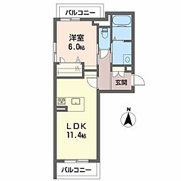 グランシャリオ小坂2 1LDKの間取図画像