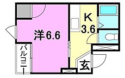 アルフォンソ 1Kの間取図画像