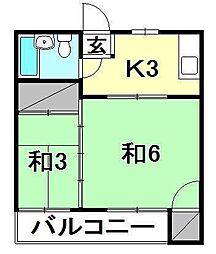 第二松岡ハイツ 2Kの間取図画像