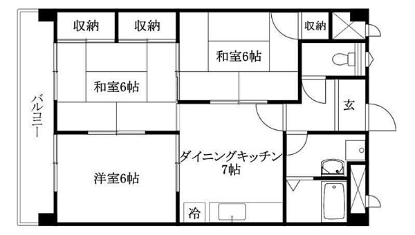 室町ハイツ 402 号室｜愛媛県松山市小栗1丁目(賃貸マンション3DK・4階・56.87㎡)の写真 その2