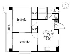 レジデンス華 2DKの間取図画像