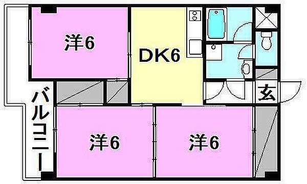 グレース辻町 412 号室｜愛媛県松山市辻町(賃貸マンション3DK・4階・55.35㎡)の写真 その2