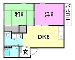 カーサドミンゴ 2DKの間取図画像