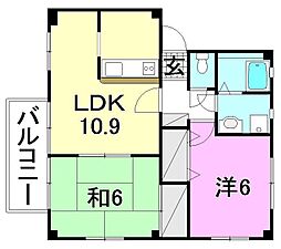 フォブール西長戸 2LDKの間取図画像