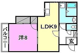 ヴィラ長戸 1LDKの間取図画像