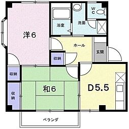 コーポフォレスト 2階2DKの間取り