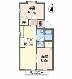 ハーモニー16 A棟 2階2LDKの間取り