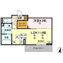 クランツ北井門C 1LDKの間取図画像