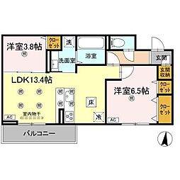 クランツ北井門B 2LDKの間取図画像