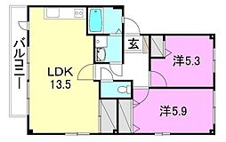 フォブール高岡 2階2LDKの間取り