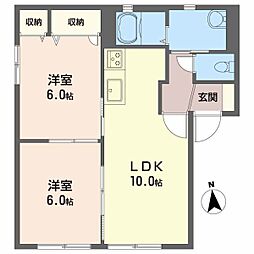 バリュージュ大西 1階2LDKの間取り
