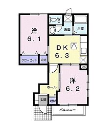 オーブリーM2 2DKの間取図画像