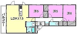サントリーニクワバラ 3LDKの間取図画像