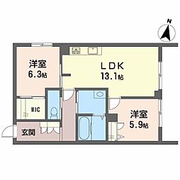 BEREOKanon岩崎 2LDKの間取図画像