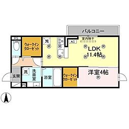 クランツ古川西 B棟 1LDKの間取図画像