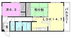サンヴァリエ岩崎 2LDKの間取図画像