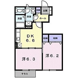 グリーンリーフ 2DKの間取図画像